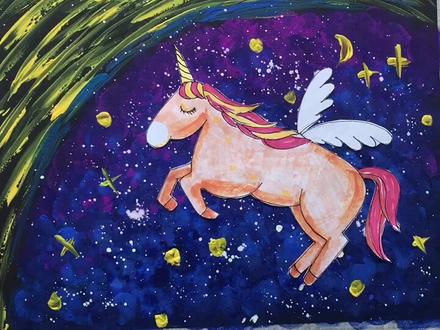 有位宝贝告诉我最爱小飞马,那就画一个满足你的小小愿望❤❤#水粉 #儿童创意绘画 #星空