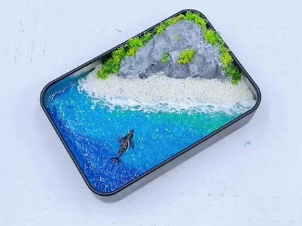 海洋微景观制作过程大海岛屿鲸鱼梦境里大海的模样#手工diy #我的手工日常