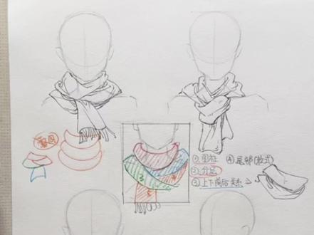 不同款式的围巾怎么画? #美术生 #联考美术 #绘画教程 #手绘教程 #速写