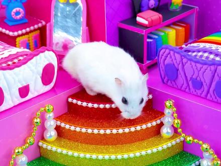 这凯蒂猫小屋太会藏了!彩虹楼梯+库洛米紫房,地下还有隐藏车库 #创意 #手工 #创意手工