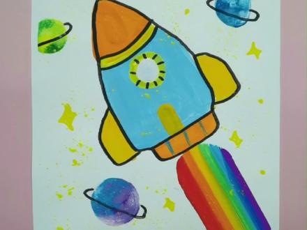 国庆节要到啦,教大家画火箭升空,好看的彩虹🌈#创意美术 #国庆 #幼儿园 #画画 #儿童画 @抖音小助手