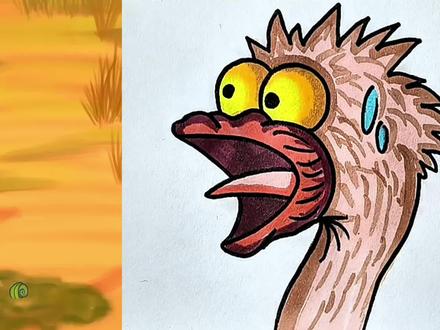 惊恐的鸵鸟这样画。 #简笔画