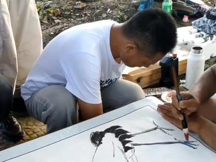 沈巍老师画白鹤。有齐白石风范。👍🏻#水墨写意 #