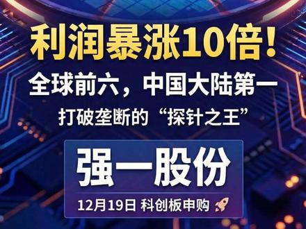 【新股申购】利润暴涨10倍!全球前十唯一的中国大陆面孔,强一股份凭什么死磕“芯片探针”?
#财经知识 #市值风云 #芯片