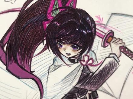 圆珠笔手搓香奈乎! #鬼灭之刃 #香奈乎 #蓝果圆珠笔 #同人 #画画