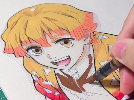 鬼灭之刃我妻善逸制作过程,咋咋呼呼的声音,丝毫掩盖不住你是个最萌小可爱的事实🤗#画画 #手工 #热缩片 #动漫手绘 #我妻善逸