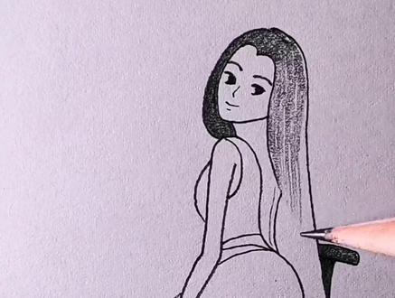 坐在椅子上的少女简笔画。#抖音年度艺术推广官评选
