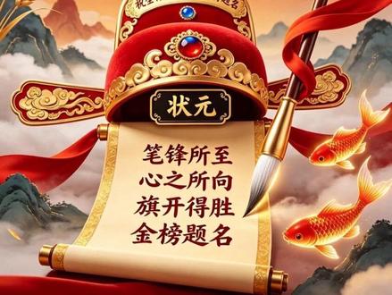 金榜訣——助學子2026年旗開得勝、一舉高中、金榜題名! 《金榜诀》
文光破晓天门开,墨香引路入学海。
麒麟驮书踏云来,魁星执笔把名开。
文韬破浪,墨剑劈霾,书山踏碎青云栽。
德做舟,才作柴,寒窗燃尽见花开。
锦鲤乘风跃金榜,蟾宫折桂好运来。#文昌帝君助考 #孔子保佑逢考必过 #文昌帝君保佑上岸 #一举夺魁 #金榜题名
