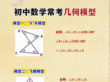 初中数学几何再难,也就这60个几何模型,把他们都吃透了,初中三年的几何就不用愁了#初中几何 #几何模型 #七年级数学 #初中数学