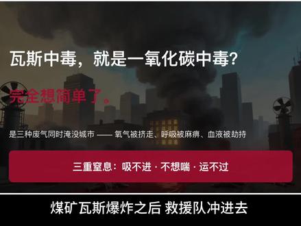 爆炸后瓦斯中毒:比单纯窒息更可怕!究竟发生了啥,如何抢救治疗 矿井、化粪池、下水道爆炸后,你以为躲过了冲击波就安全了?
错!爆炸后的"瓦斯中毒"是升级版杀手:甲烷+一氧化碳+二氧化碳,四重打击!
#瓦斯中毒急救 #健康前线观察 #一氧化碳中毒 #抖出健康知识宝藏#抖音精选计划
