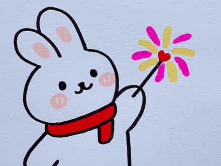 一起画放烟花的小兔子,学不会你打我#一起学画画 #画画 #简笔画