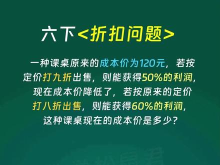 每日一题,今天我们来学习折扣问题 #小学数学 #小学奥数 #小学数学思维训练 #小学数学解题技巧 #小学数学思维教学