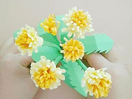 简单的蒲公英彩纸手工,学会了么#亲子手工 #手工制作 #手工