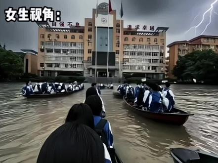 当学校被水淹划船上学时#诺曼底登陆#二战#历史