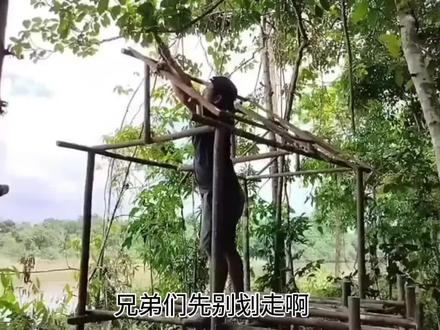 在雨季的河边搭建一座豪华树屋庇护所……单人的独自野外生存 #dou上热门 #野外生存 #野外建造 #解压 #助眠