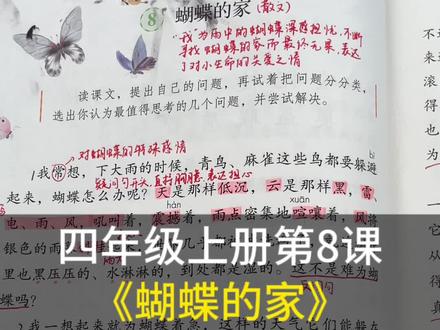 精讲四年级上册第8课,《蝴蝶的家》#小学语文 #四年级上册语文 #蝴蝶的家 #课文 #笔记