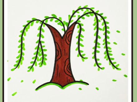 字母“V”画简单的柳树,小朋友们,快来和柚子老师一起学习画美丽的春天吧#简笔画 #儿童简笔画 #一学就会的简笔画 #亲子简笔画 #简笔画教程