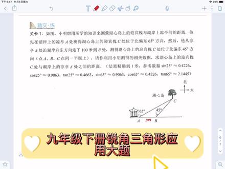 九年级下册锐角三角形函数应用大题