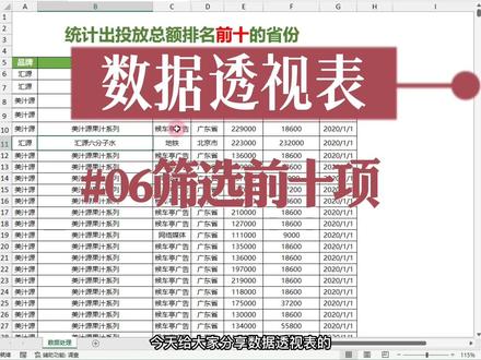 如何从数据明细中快速汇总出前十的数据呢?上数据透视表10秒搞定!数据透视表筛选
#excel #数据透视表 #南宁办公软件培训 #office办公技巧 #数据分析