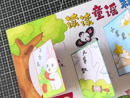 一年级阅读小报翻翻书立体手抄报 #读读童谣和儿歌 #读读童谣和儿歌手抄报 #翻翻书绘本 #立体手抄报 #手抄报线稿