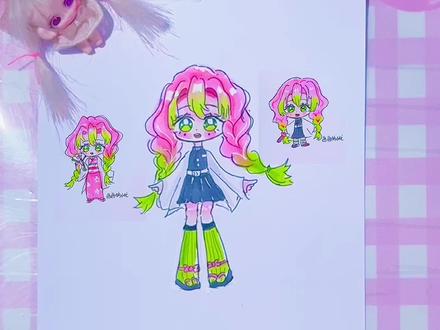 Q版甘露寺蜜璃的三种画法#鬼灭之刃 #甘露寺蜜璃 #简笔画 #Q版