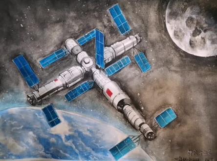 今天试试水彩,神舟十二号载人飞船,玩玩而已见笑了#神舟12号载人飞船 #中国强则国人强