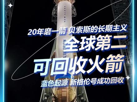 蓝色起源新格伦号第三次发射一级火箭完成回收 标志着全球“轨道级”可回收火箭正式进入双雄时代,贝索斯vs马斯克,20年磨一箭,带给中国民营商业火箭公司的启示是什么?长期主义vs割韭菜?#蓝色起源火箭回收 #贝索斯 #ai新星计划 #中国民营商业航天 #湾区智能观察