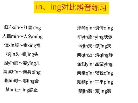 前后鼻音in和ing对比辨音练习 #每天学习一点点 #教育 #一起学习 #小学语文 #每天进步一点