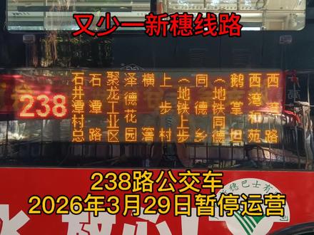 新穗巴士又有一条线路离开了我们,广州新穗巴士238路停靠石井潭村总站纪念,本县将于2026年3月29日首班车起暂停运营,你们有谁想要去参加这一条线路的大尾#广州公交 #公交 #新穗巴士 #撤线纪念