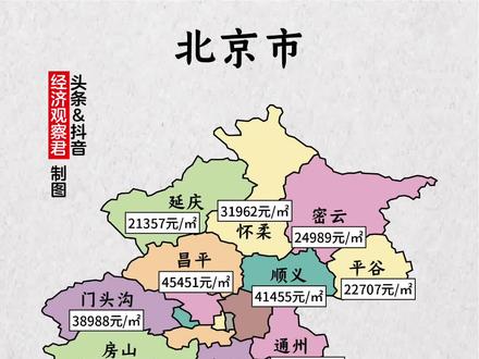 北京各区县2022年4月房价地图,三区破十万,密云涨幅第一 #北京楼市 #北京买房 #数据可视化 #经济观察君