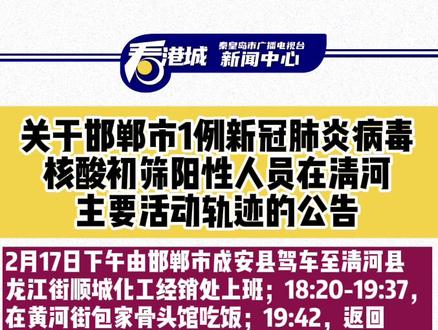 关于邯郸市1例新冠肺炎病毒核酸初筛阳性人员在清河主要活动轨迹的