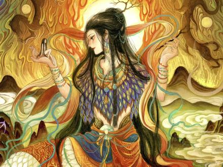 「女娲补天」2023年了谁还在纸上绘画,是我。#鹿溟山 #艺术在抖音 #抖音青年艺术家计划 #插画师 #原创插画