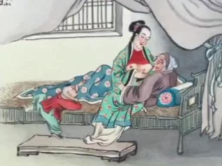 婆婆没齿难进食,儿媳用乳养婆母,不图大德人人报,子孙孝道永相承。