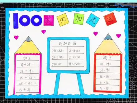 数学手抄报,100以内加减法 #手抄报 #数学小报 #小学生手抄报