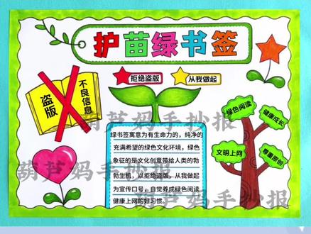 护苗绿书签手抄报、绿书签行动手抄报,童心向未来,文明绿书签,护苗伴成长。从今天开始,让我们好读书,读好书,抵制盗版,远离不健康书刊#护苗绿书签手抄报 #绿书签行动手抄报 #绿书签手抄报 #绿书签行动 #手抄报