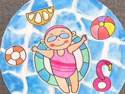 清凉游泳池创意画,游泳一下清凉一夏!#画画#绘画#创作灵感