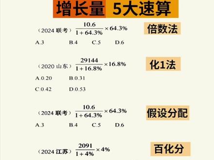增长量5大速算方法 一个比一个快,一个比一个好用#增长量速算 #倍数法 #假设分配 #百化分 #倍数修正
