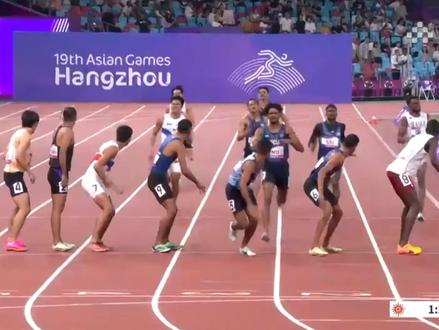 #2023杭州亚运会 男子#4x400米接力决赛,印度队3:01.58夺冠,卡塔尔队3:02.05亚军,斯里兰卡队3:02.55季军#田径 #接力
