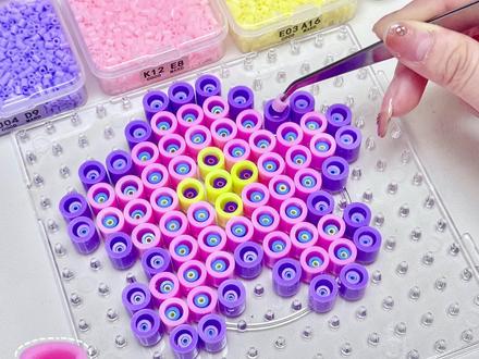 🌈拼豆套色挑战😱大豆套小豆能成功吗⁉️ #拼豆diy #拼豆