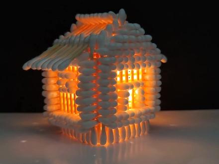 挑战255根棉签做成房子#手工 #亲子手工 #棉签房子