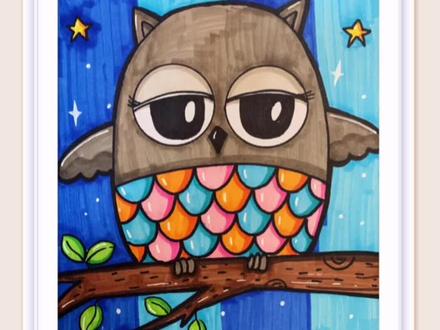 #创作灵感 马克笔呆萌的猫头鹰#一起学画画 #儿童画 #马克笔 @抖音青少年 @抖音小助手