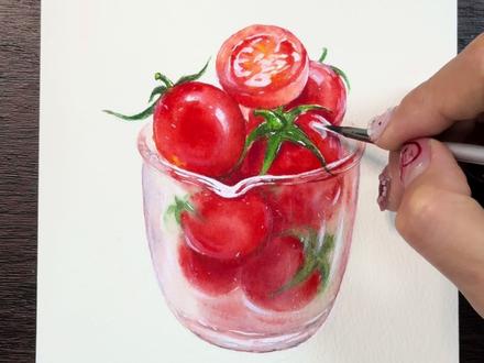 有手就会!教你画一杯水灵灵的小番茄🍅
#水彩教程 #水彩果蔬 #小番茄 #零基础水彩 #手绘教程