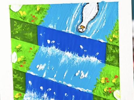 油画棒治愈卡通插画|游泳的大鹅 #油画棒 #新手画画教程 #粉丝投稿 #卡通画 #大鹅