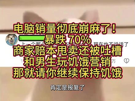 电脑销量彻底崩麻了!暴跌 70% 商家赔本甩卖还被吐槽 和男生玩饥饿营销 那就请你继续保持饥饿 #电脑 #硬盘 #男生 #饥饿营销