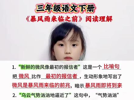 三年级语文下册 《暴风雨来临之前》阅读理解#知识点#知识分享#阅读理解答题技巧