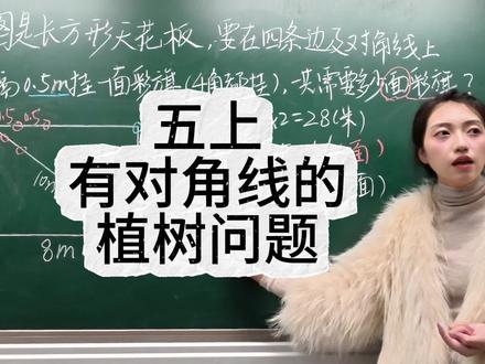 五年级上册,长方形中有对角线的植树问题#小学数学 #数学思维 #课堂随拍 #期末复习#植树问题