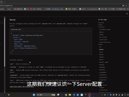 OpenCode 使用全攻略|从零入门到熟练上手 (9) config配置之简单了解Server配置。语速较慢,推荐二倍速观看。#opencode #agent #程序员 #计算机 #教程