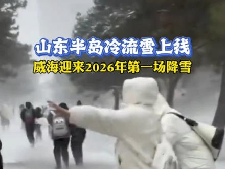 山东半岛冷流雪上线,威海迎来2026年第一场降雪#威海下雪了#暴雪#雪窝子威海