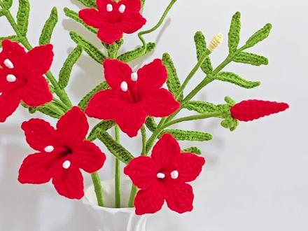 羽叶茑萝钩织教程二:花苞叶子组装#手工编织零基础教学 #手工毛线编织 #手工教程 #钩织教程