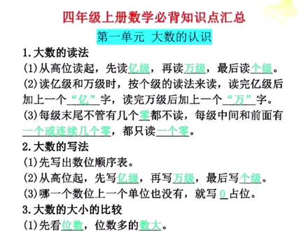 #四年级 上册数学牢牢掌握这些必考点,考试不出错#必考点#知识点总结#小学数学